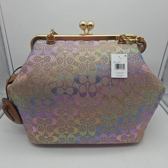 Coach Handbags - NWT Coach Large Kisslock Frame Bag Rainbow Crystal Signature Jacquard CCX15